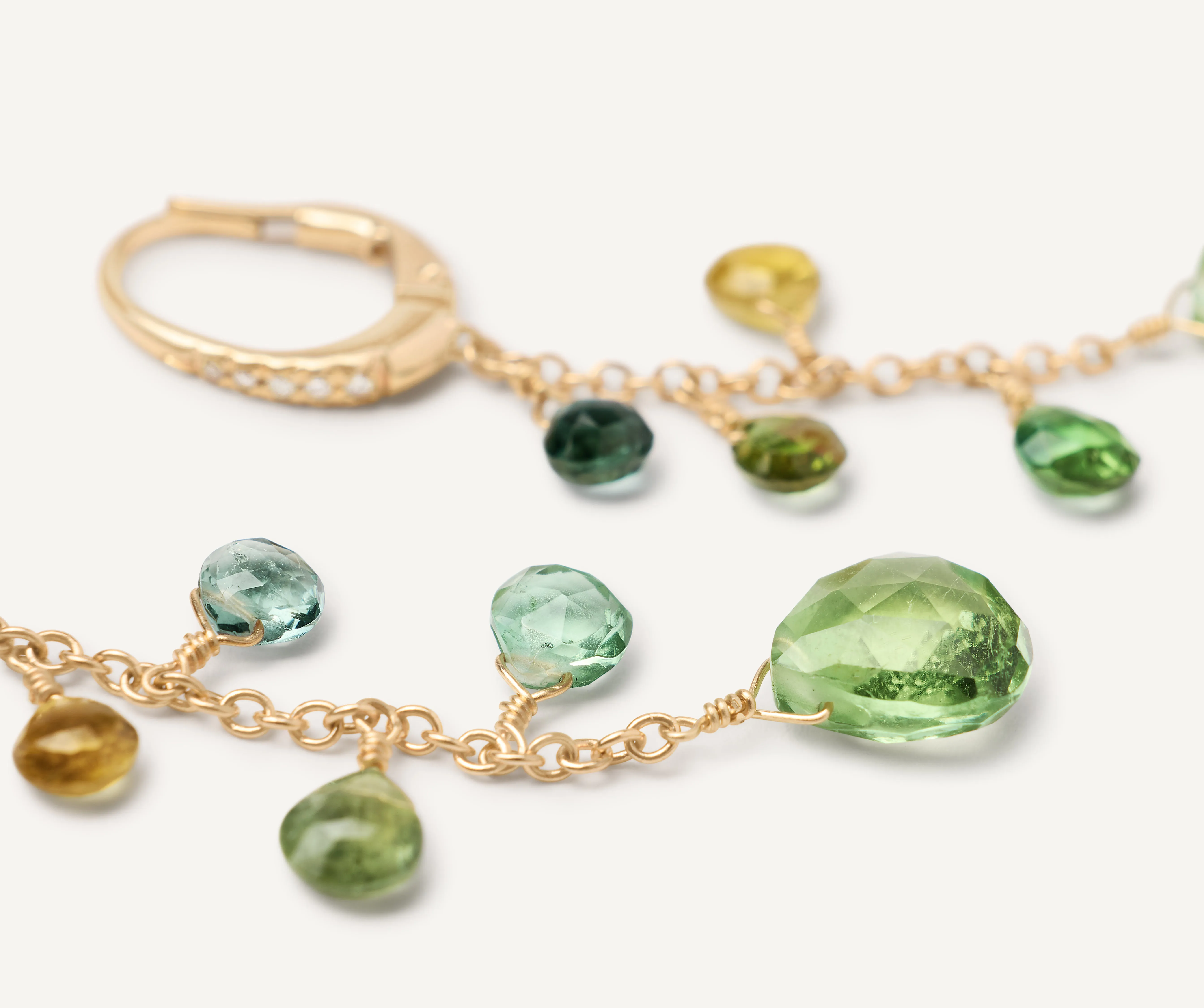 18K Yellow Gold Single-Strand Green Tourmaline Earrings and Diamond Accent