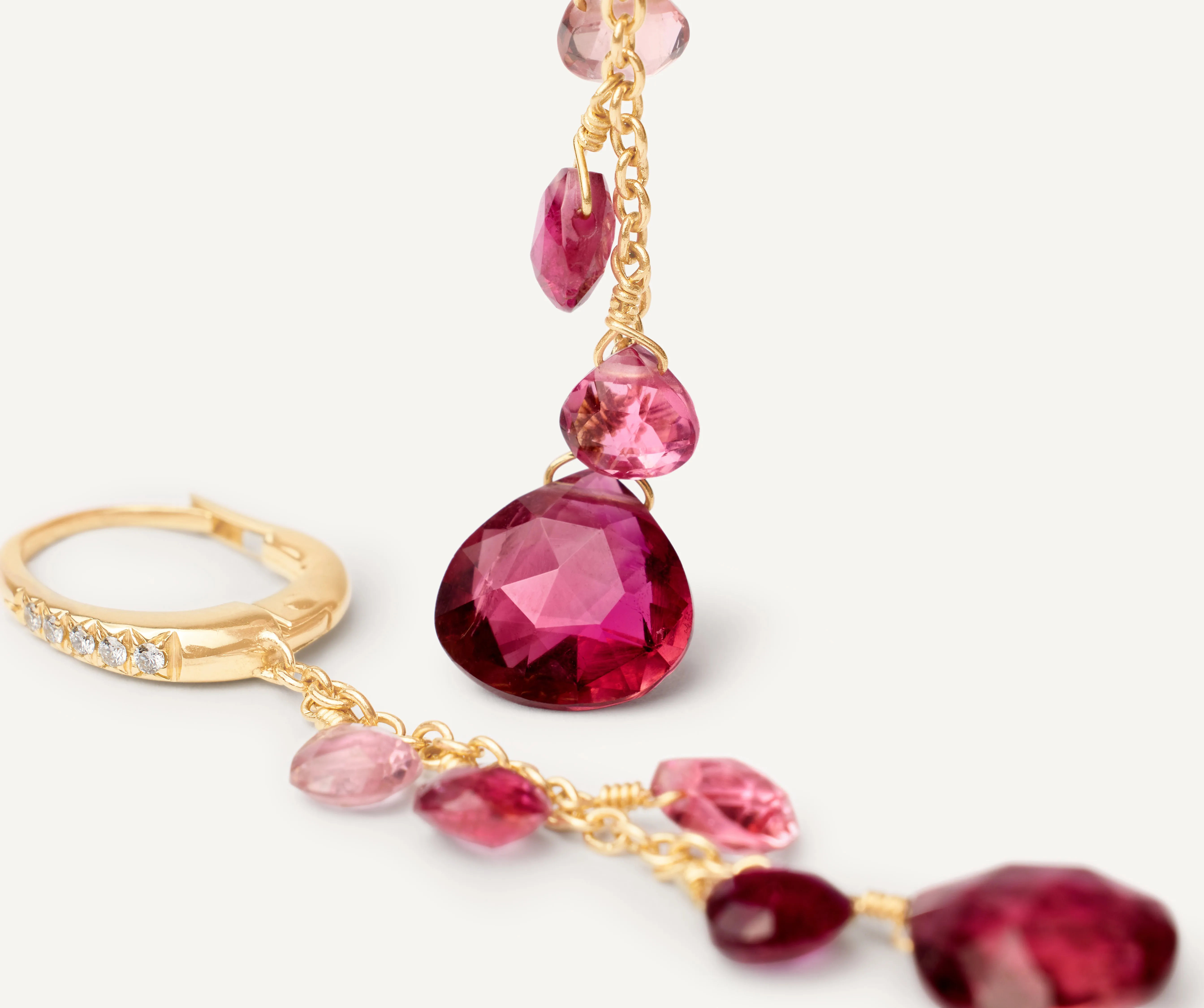 18K Yellow Gold Single-Strand Pink Tourmaline Earrings and Diamond Accent