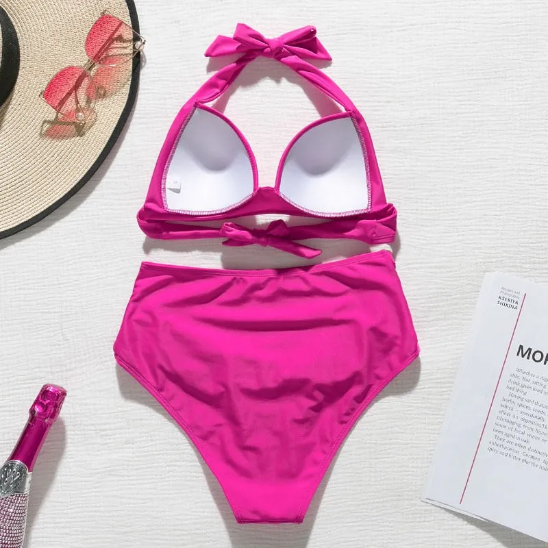 2 Piece High waist bikini set Halter bathing suit swimsuit Plus size bikini Floral print swimwear