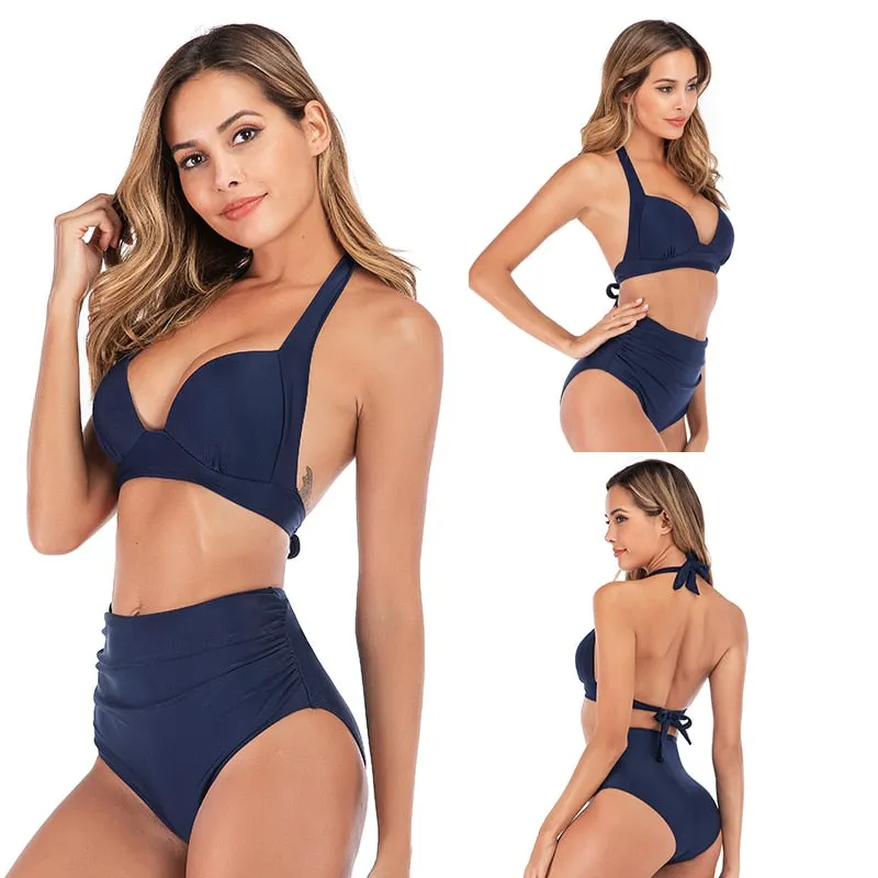 2 Piece High waist bikini set Halter bathing suit swimsuit Plus size bikini Floral print swimwear