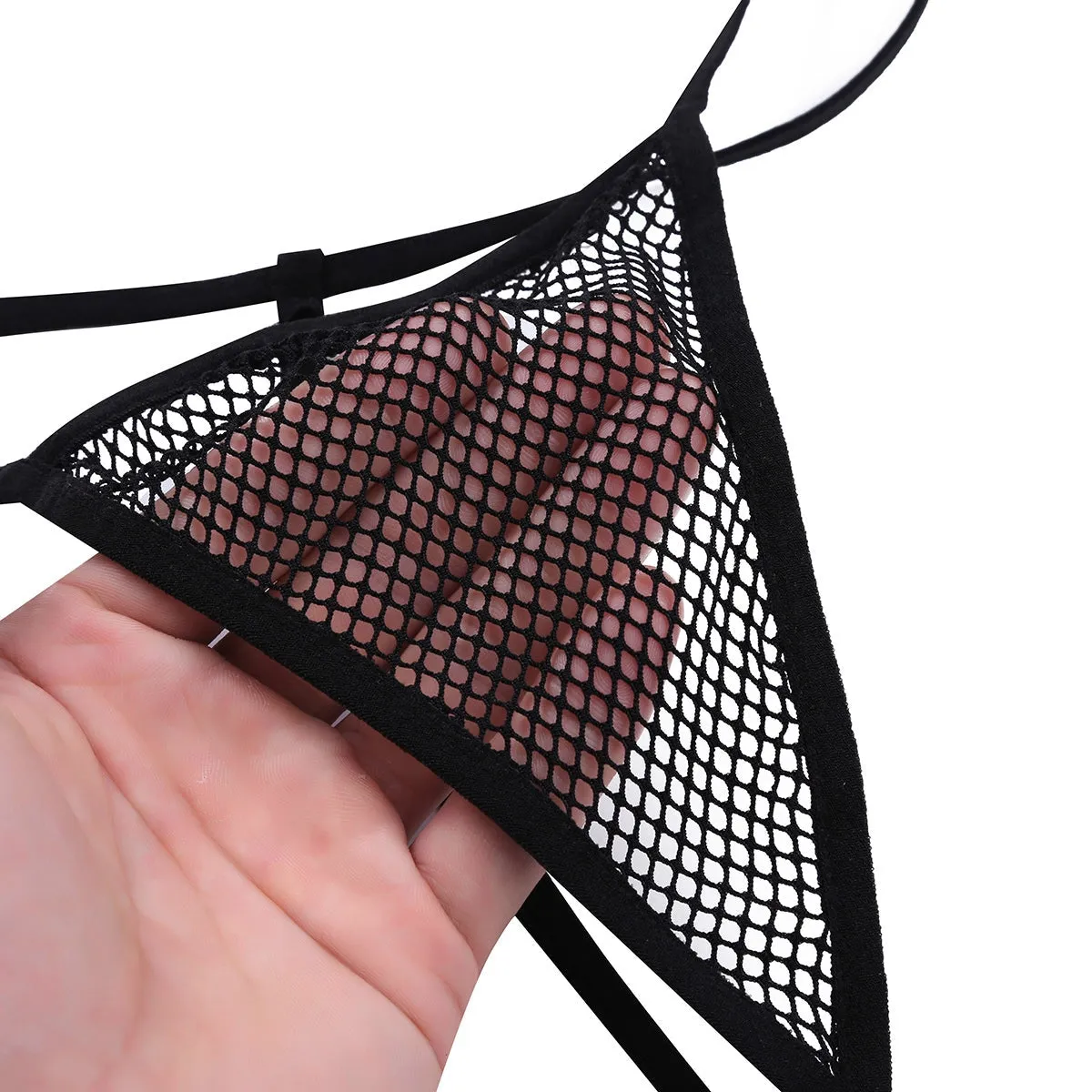 2 Piece Swimsuit Bra Top with Matching G-string Swimwear Lingerie Fishnet See-through Bikini Thongs Swimming Suit