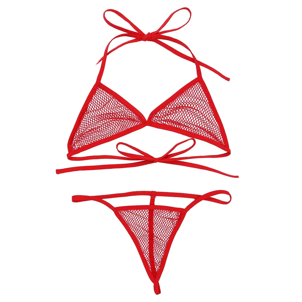 2 Piece Swimsuit Bra Top with Matching G-string Swimwear Lingerie Fishnet See-through Bikini Thongs Swimming Suit