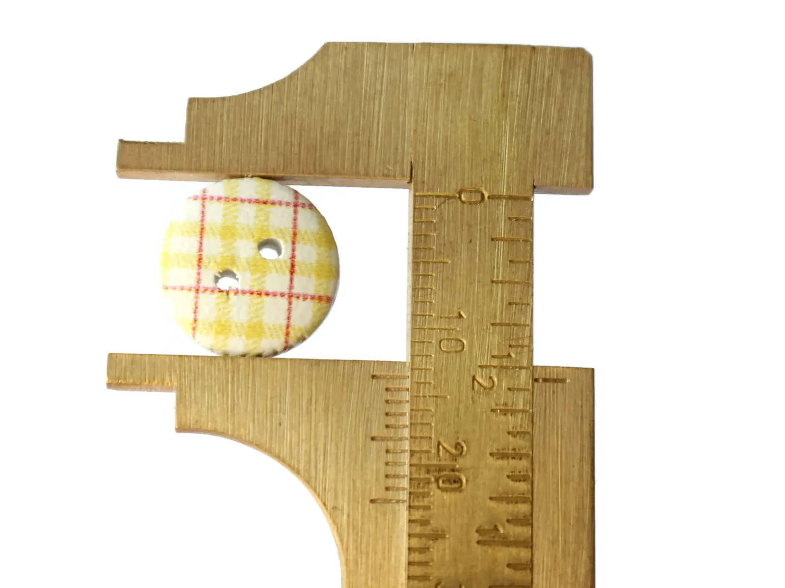 20 13mm Yellow Tartan Plaid Two Hole Round Buttons White Wooden Buttons