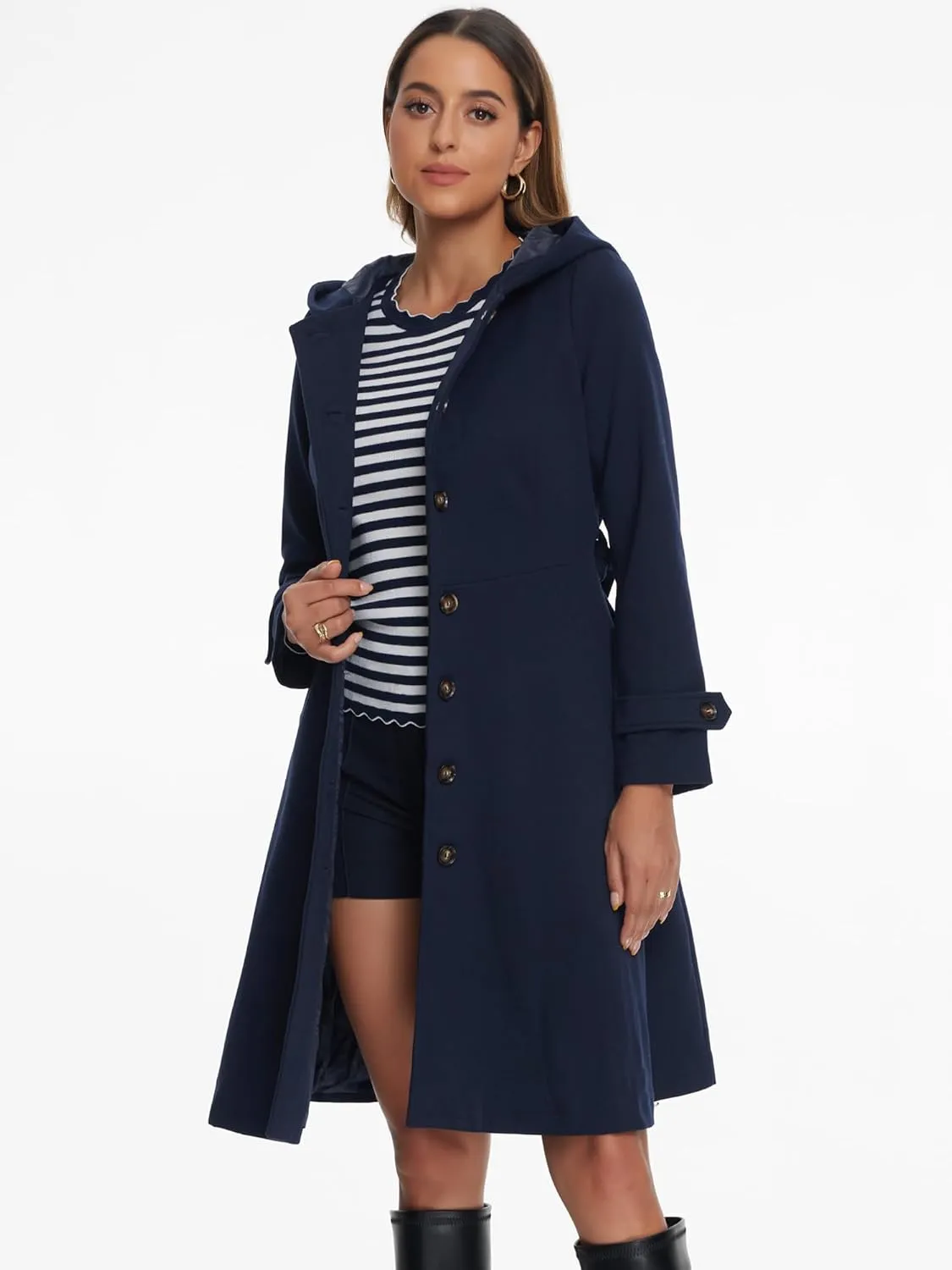 Allegra K Winter Coat for Women's Single Breasted Hooded Trench Coat Long Sleeve Overcoat with Pockets