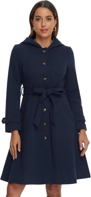 Allegra K Winter Coat for Women's Single Breasted Hooded Trench Coat Long Sleeve Overcoat with Pockets