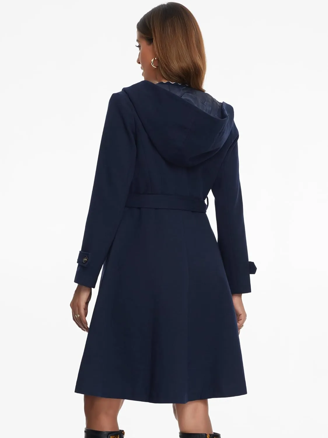 Allegra K Winter Coat for Women's Single Breasted Hooded Trench Coat Long Sleeve Overcoat with Pockets