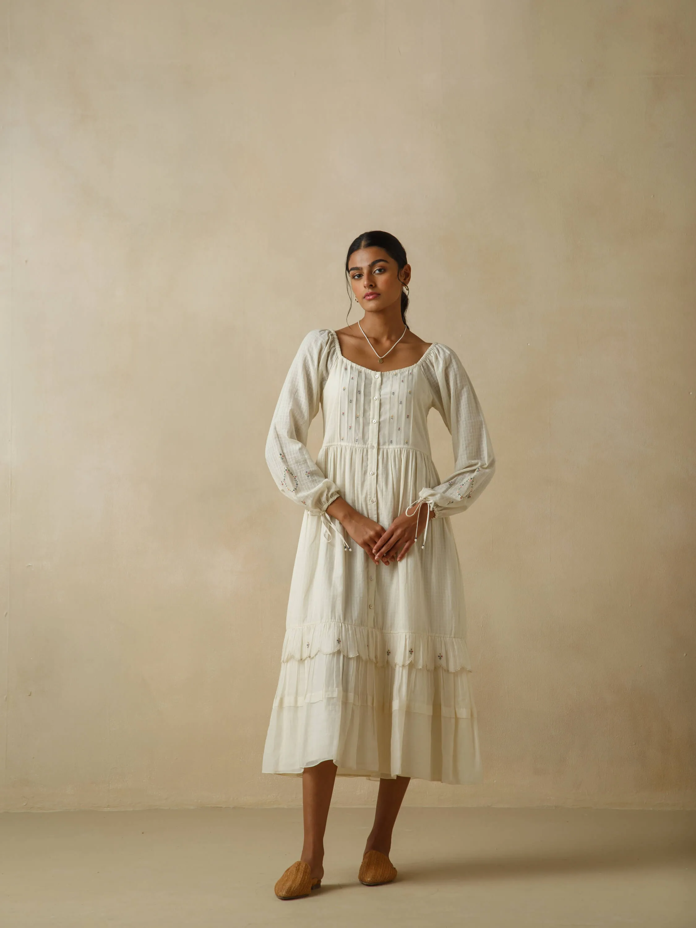Antique White Scallop Tier Dress