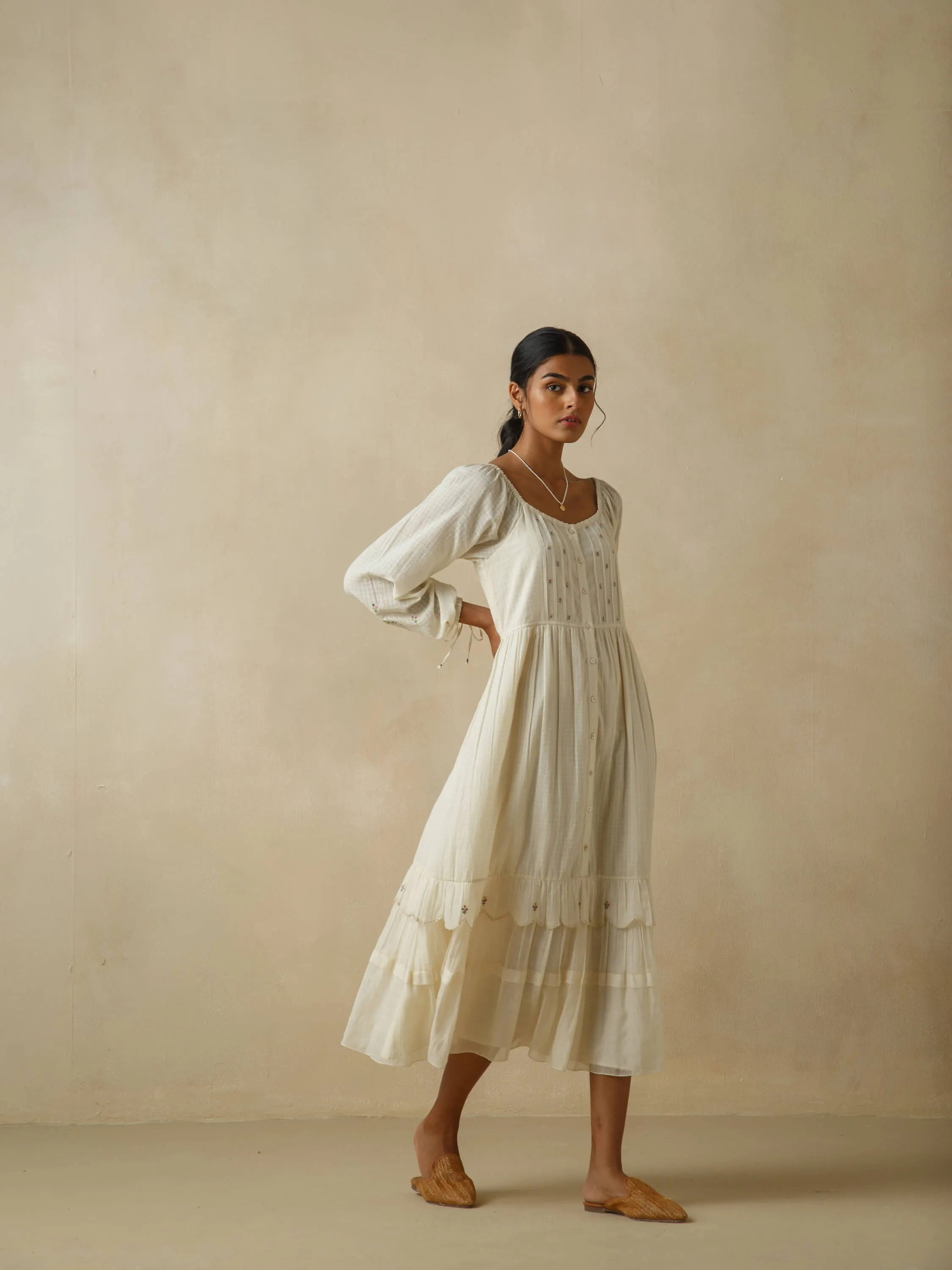 Antique White Scallop Tier Dress