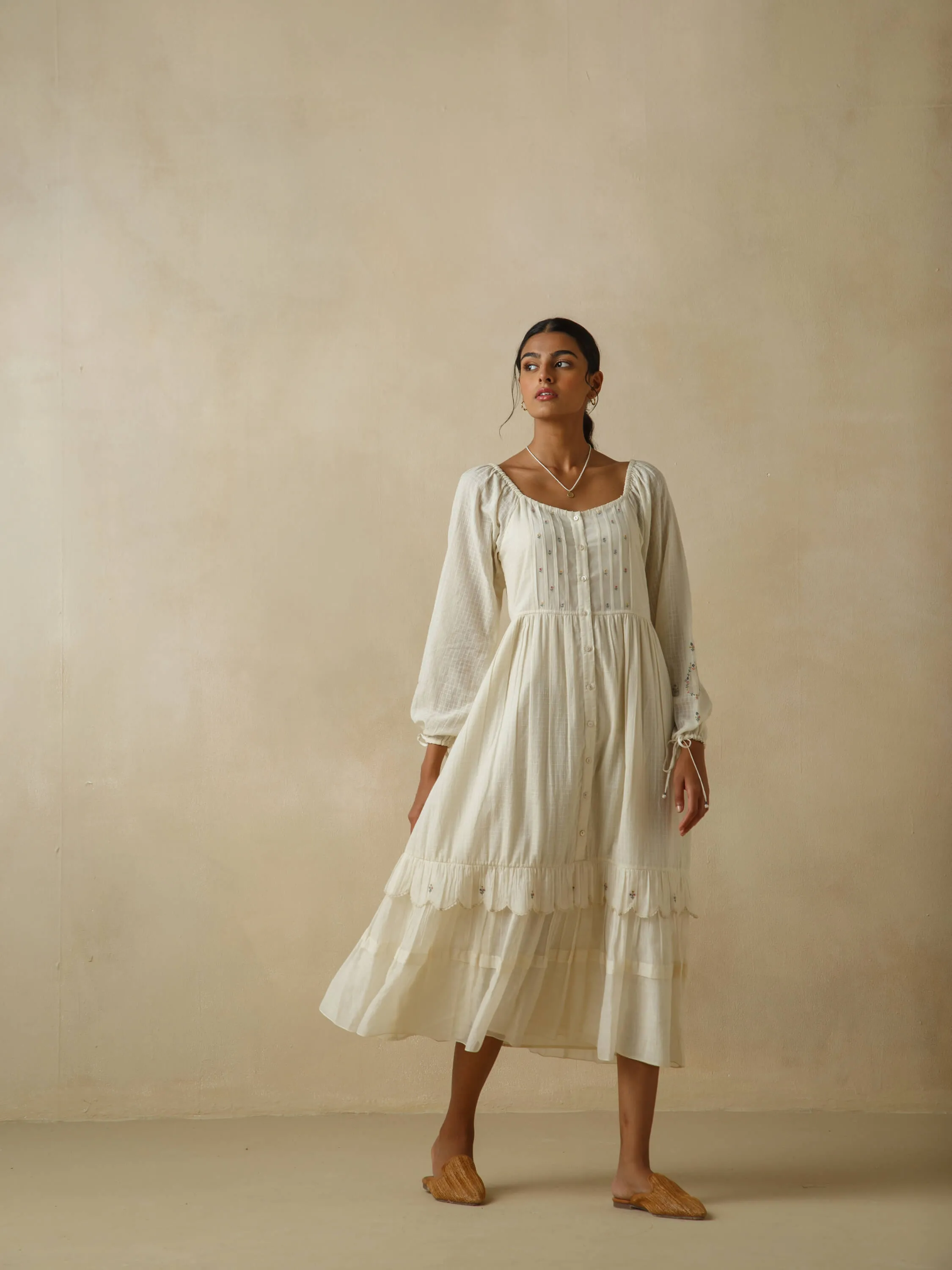Antique White Scallop Tier Dress