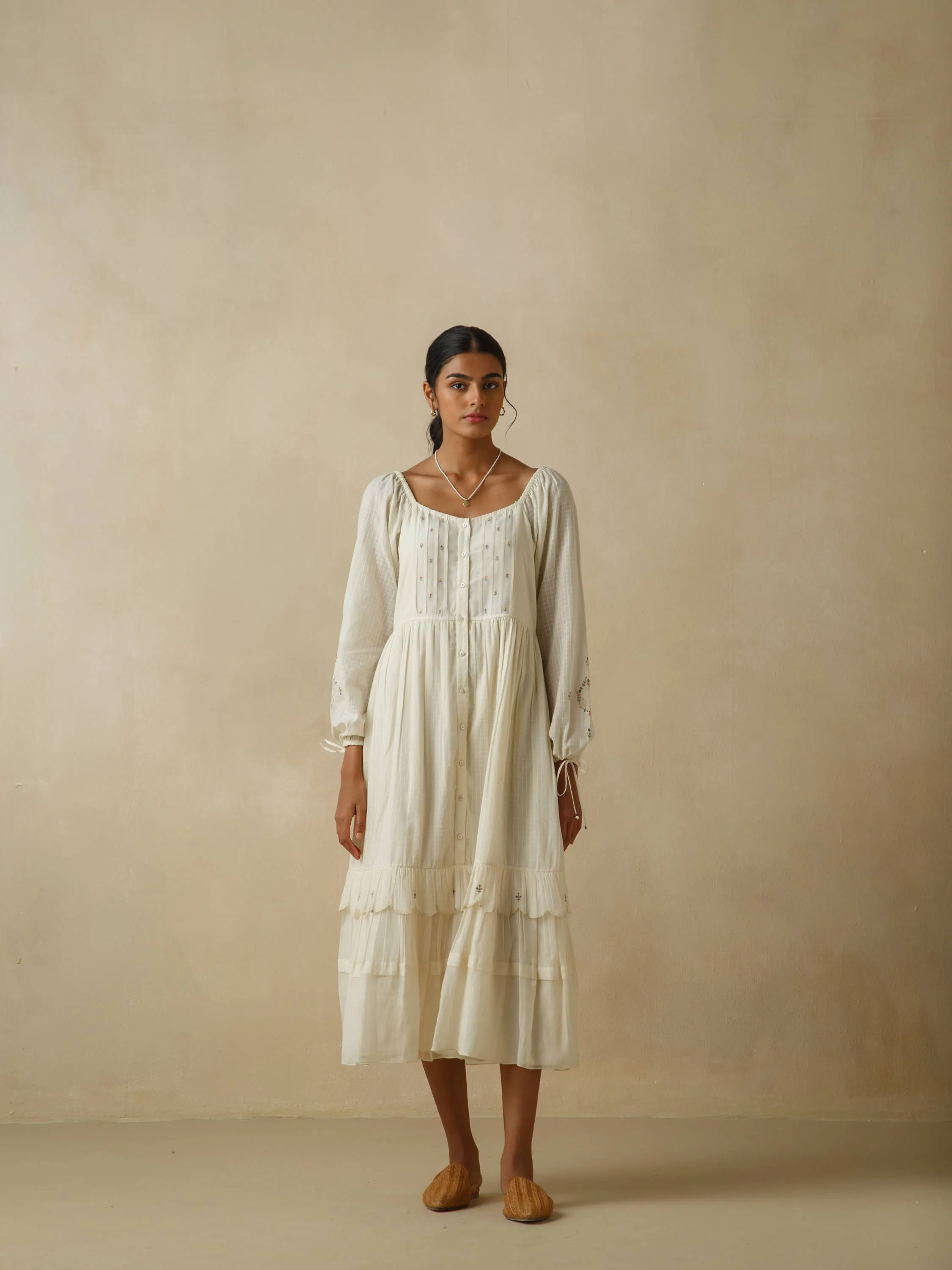 Antique White Scallop Tier Dress