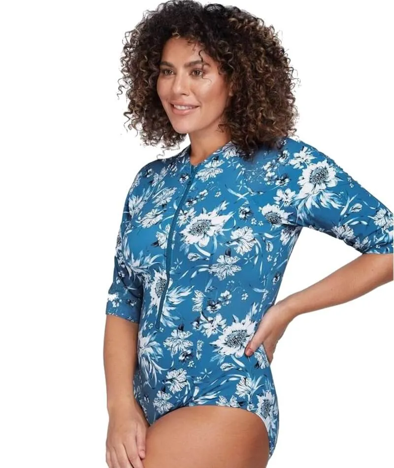 Artesands Fleur Du Champ Short Sleeve Sunsafe One Piece Swimsuit - Cerulean