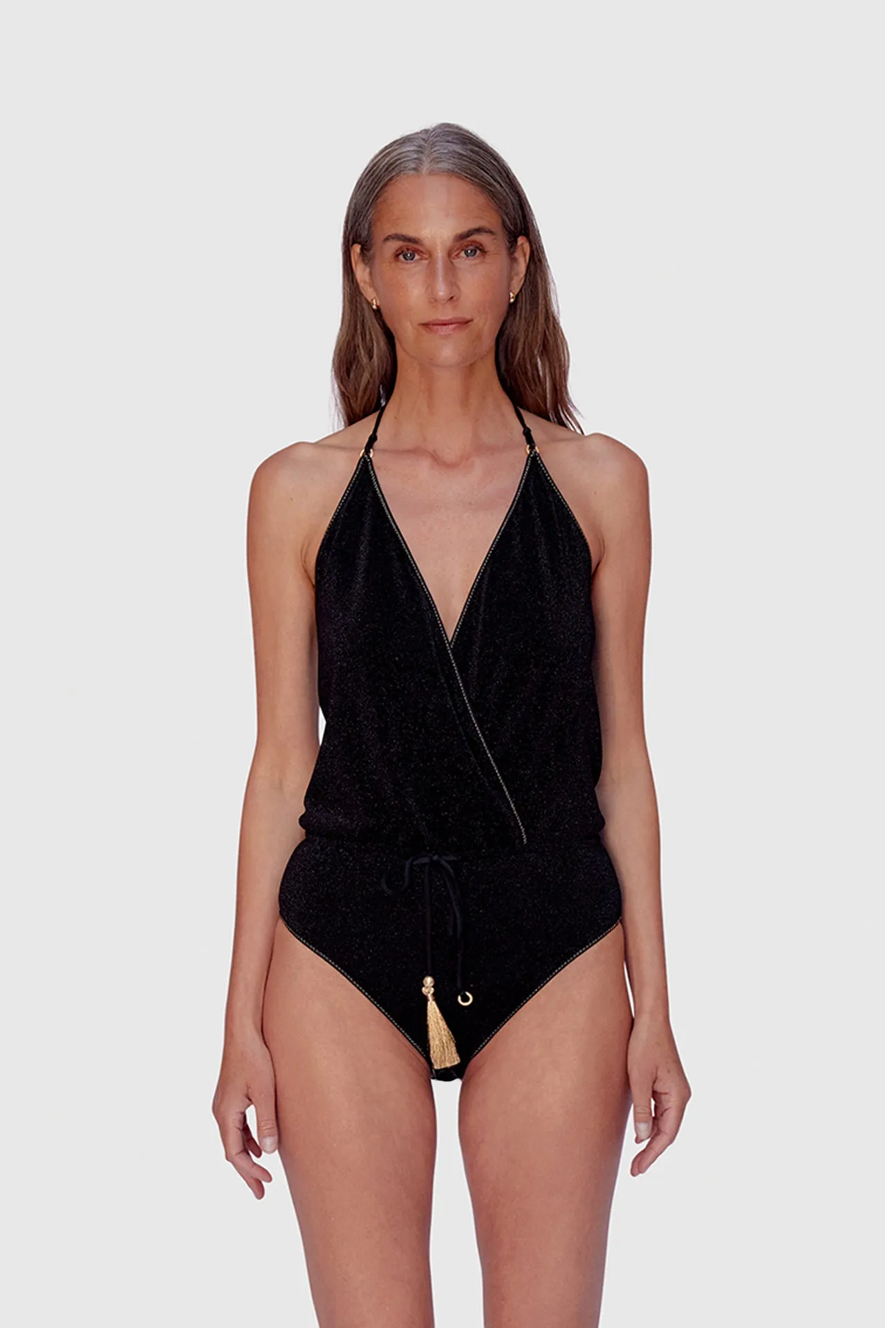 Black Glitter V-Swimsuit