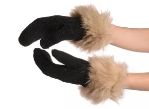 Black Knitted With Faux Fur Mittens Black Knitted With Faux Fur Mittens