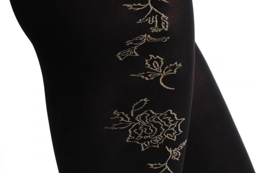 Black With Gold Roses & Gold Lurex On The Side