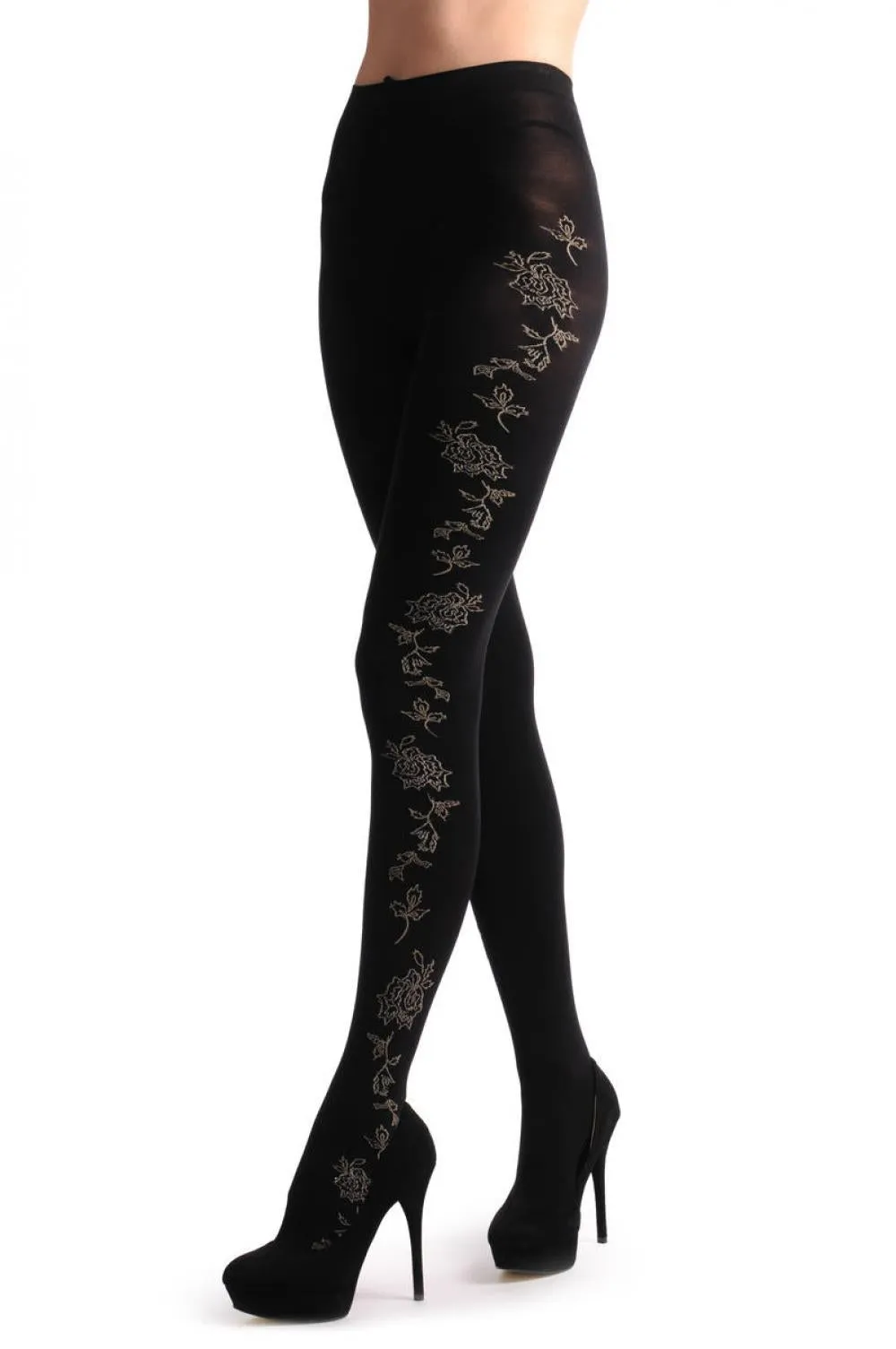 Black With Gold Roses & Gold Lurex On The Side