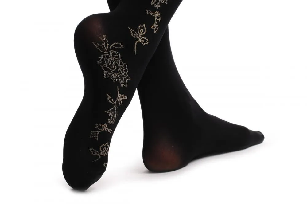 Black With Gold Roses & Gold Lurex On The Side