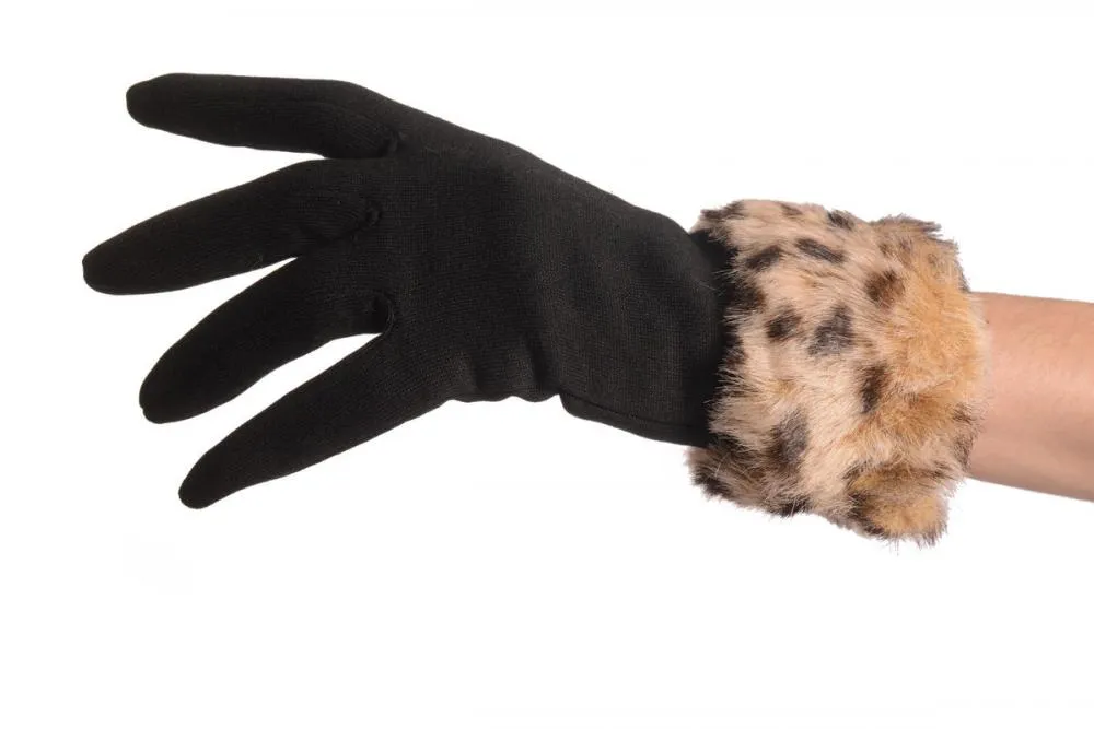 Black With Leopard Faux Fur Gloves