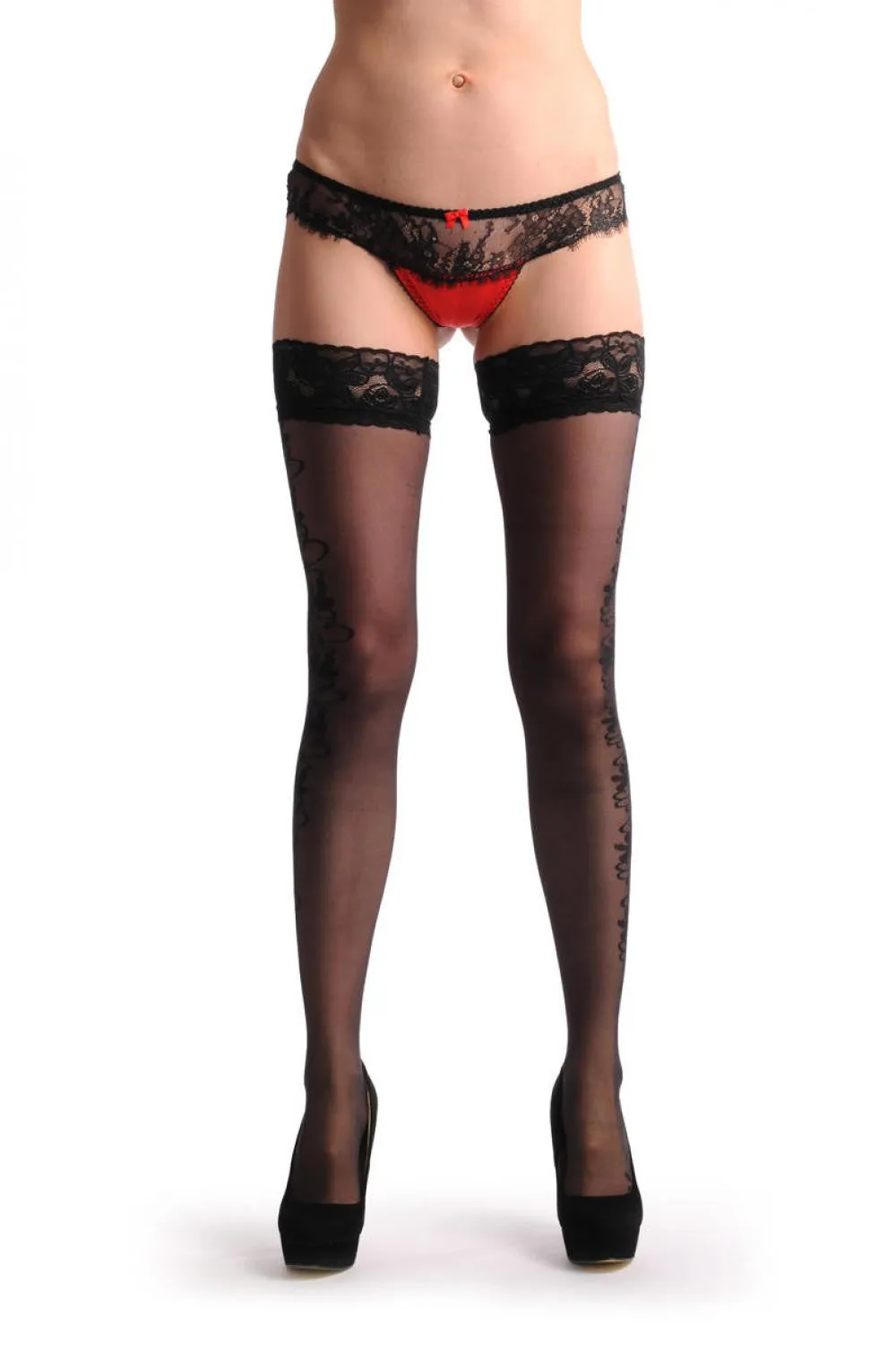 Black With Mesh & Flowers On The Side & Lace Silicon Garter