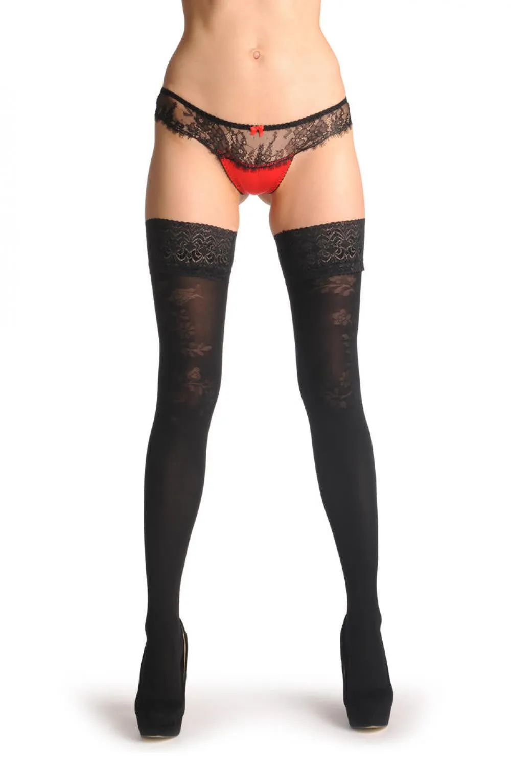 Black With Semi Transparent Roses on Top & Floral Silicon Lace Top
