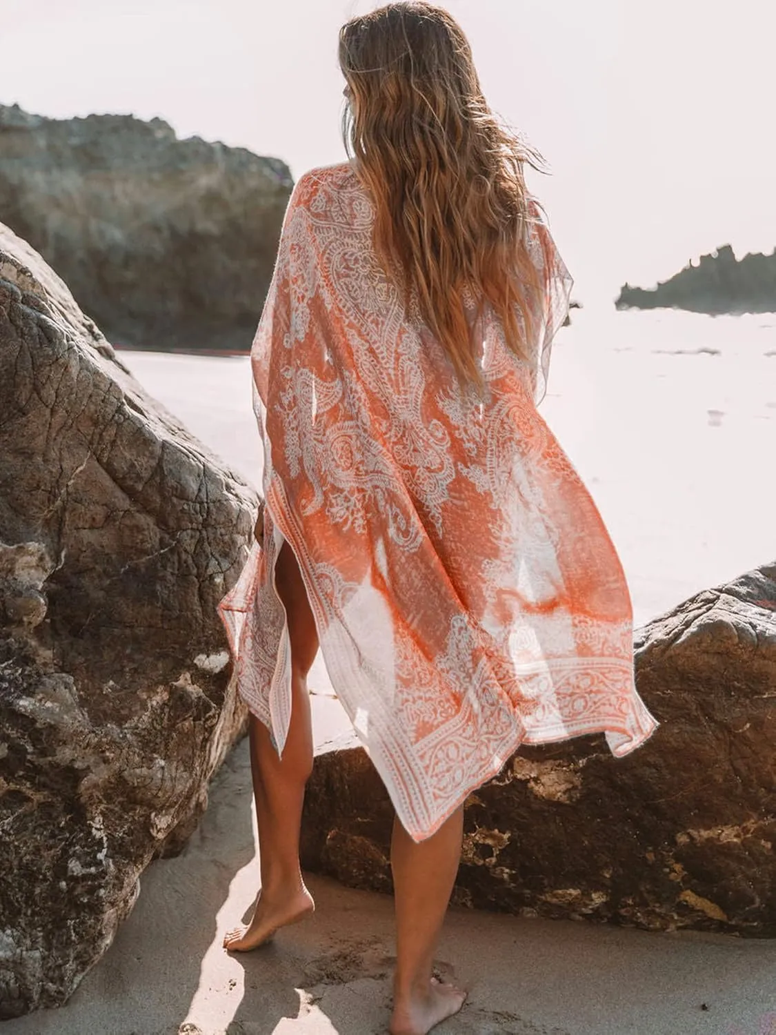 Breezy Lane Women's Kimono Cardigan Summer Swimsuit Coverups Beach Cover Up with Floral Print for Vacation