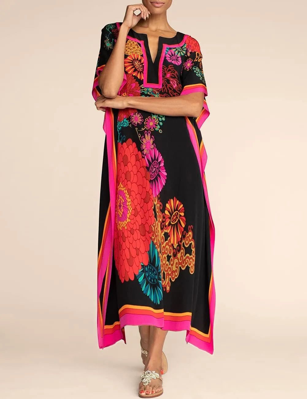 Bsubseach Ethnic Kaftan Dresses for Women Swimsuit Cover Up Resort Wear Printed Dress