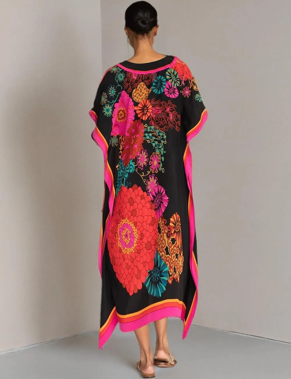 Bsubseach Ethnic Kaftan Dresses for Women Swimsuit Cover Up Resort Wear Printed Dress