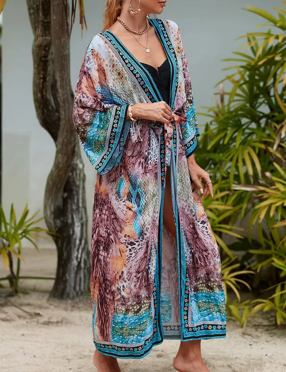 Bsubseach Kimono Swimsuit Cover Ups for Women Robe Pool Cover Up Long Beach Dress Colorful Cardigan for Swimwear