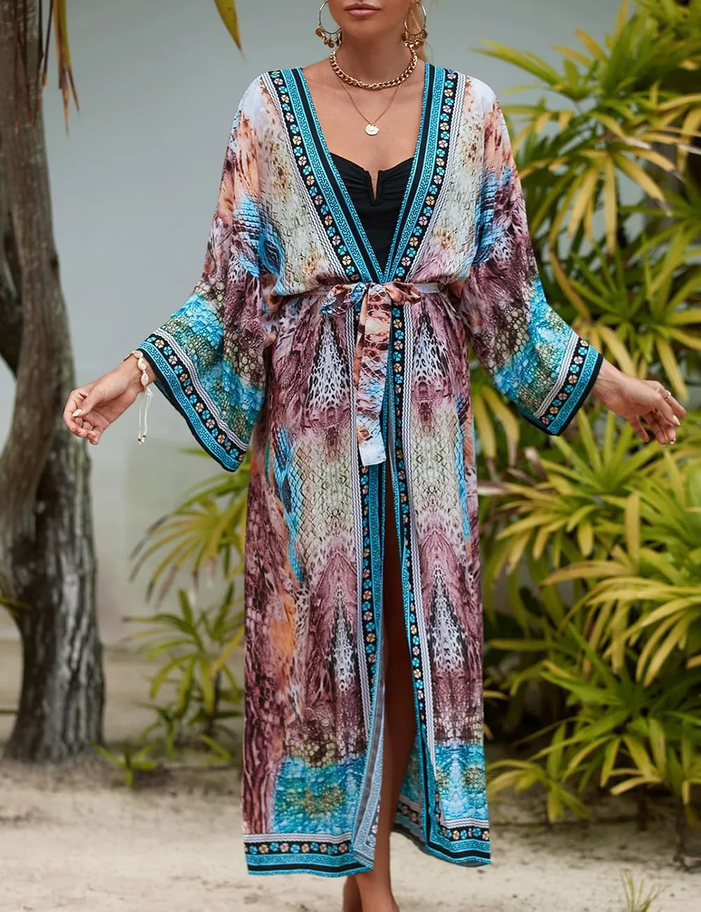 Bsubseach Kimono Swimsuit Cover Ups for Women Robe Pool Cover Up Long Beach Dress Colorful Cardigan for Swimwear