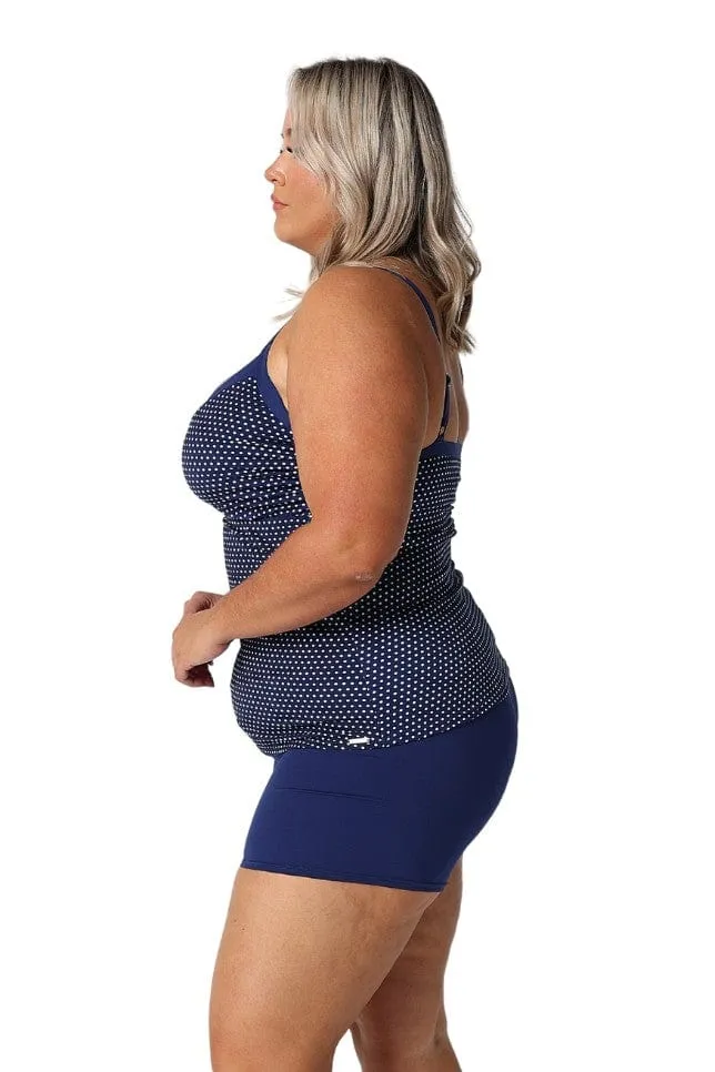 Chlorine Resistant Navy & White Dots Underwire Tankini Top