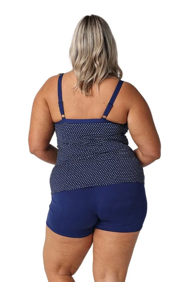 Chlorine Resistant Navy & White Dots Underwire Tankini Top