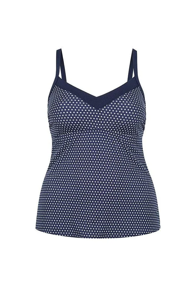 Chlorine Resistant Navy & White Dots Underwire Tankini Top