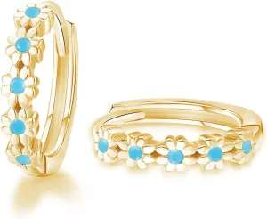 CiNily Small Hoop Earrings for Women Girls Flower Cubic Zirconia Huggie Earrings Hypoallergenic 14K Yellow Gold Plated Cartilage Earrings