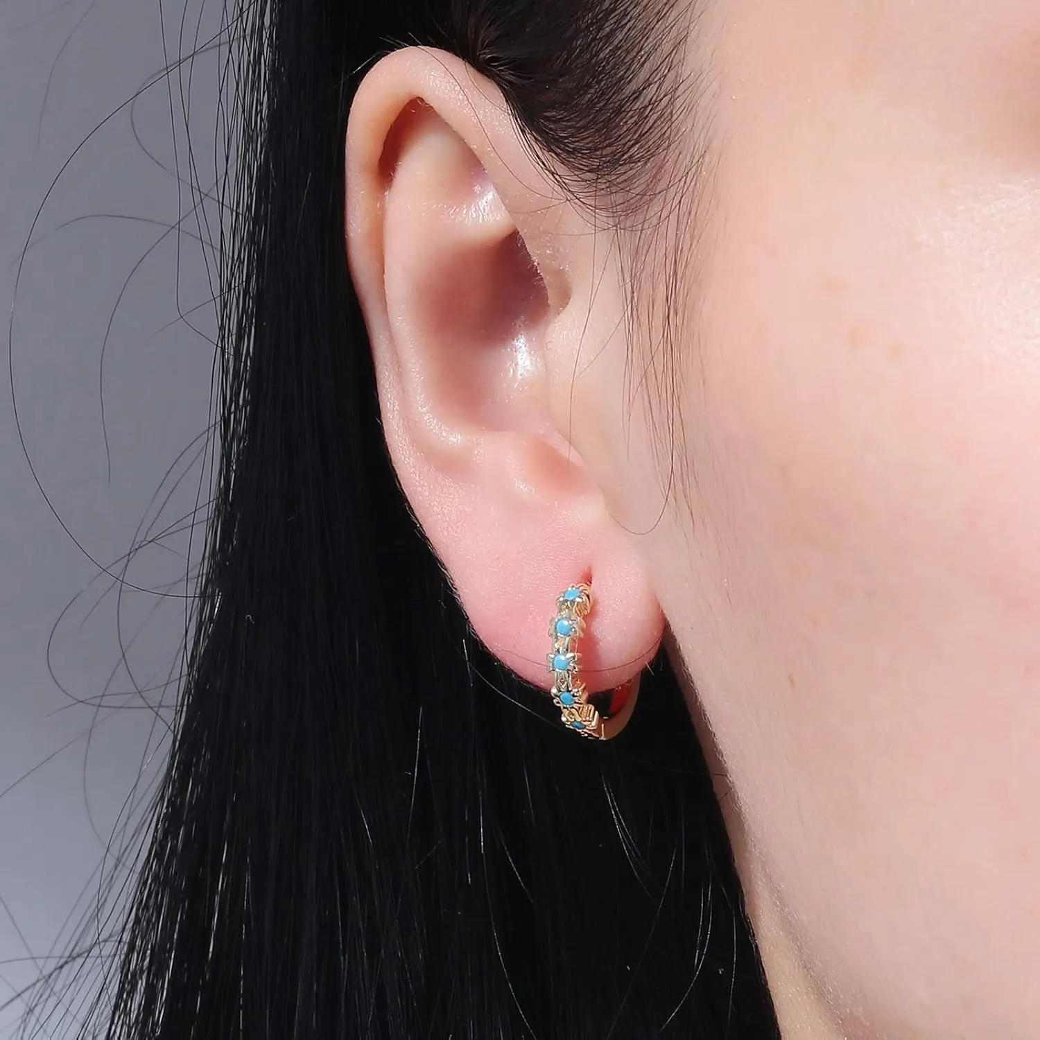 CiNily Small Hoop Earrings for Women Girls Flower Cubic Zirconia Huggie Earrings Hypoallergenic 14K Yellow Gold Plated Cartilage Earrings