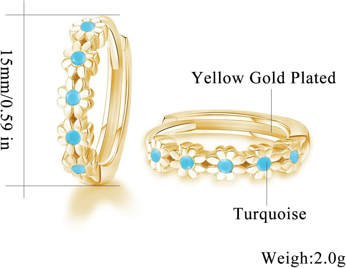 CiNily Small Hoop Earrings for Women Girls Flower Cubic Zirconia Huggie Earrings Hypoallergenic 14K Yellow Gold Plated Cartilage Earrings