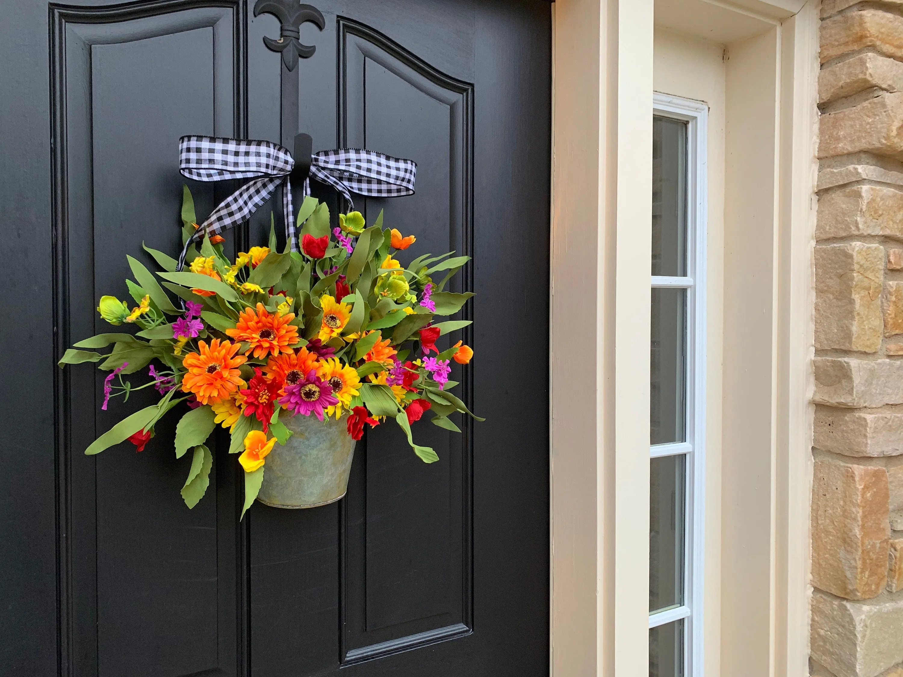 Colorful Daisy Bucket Wreath