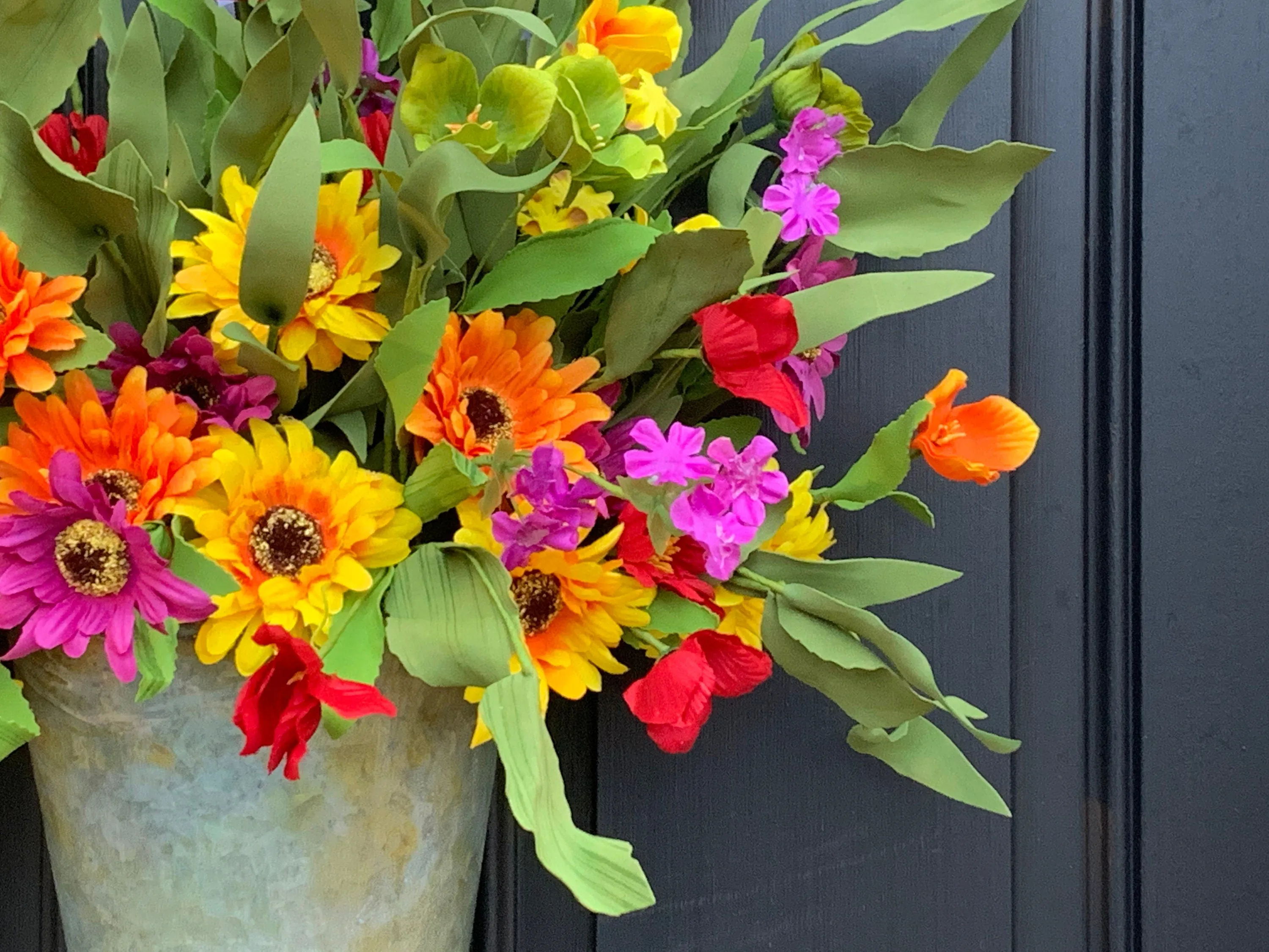Colorful Daisy Bucket Wreath