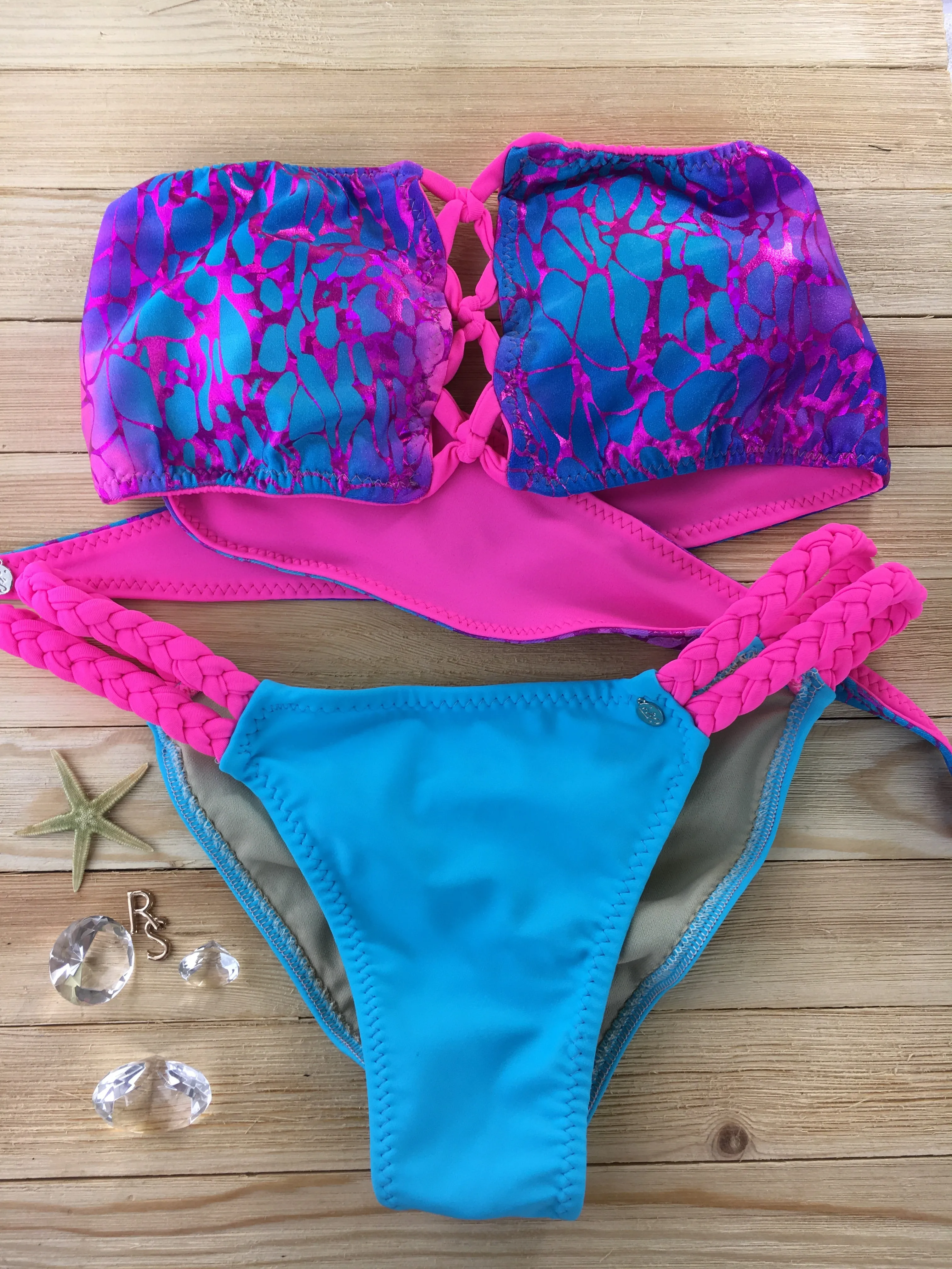 Cotton Candy Custom Criss Cross Flip Its top with Amber Braid bottoms OTHER COLORS AVAILABLE(bottom not reversible)***(SUIT SOLD PER PIECE OR SET, price varies)