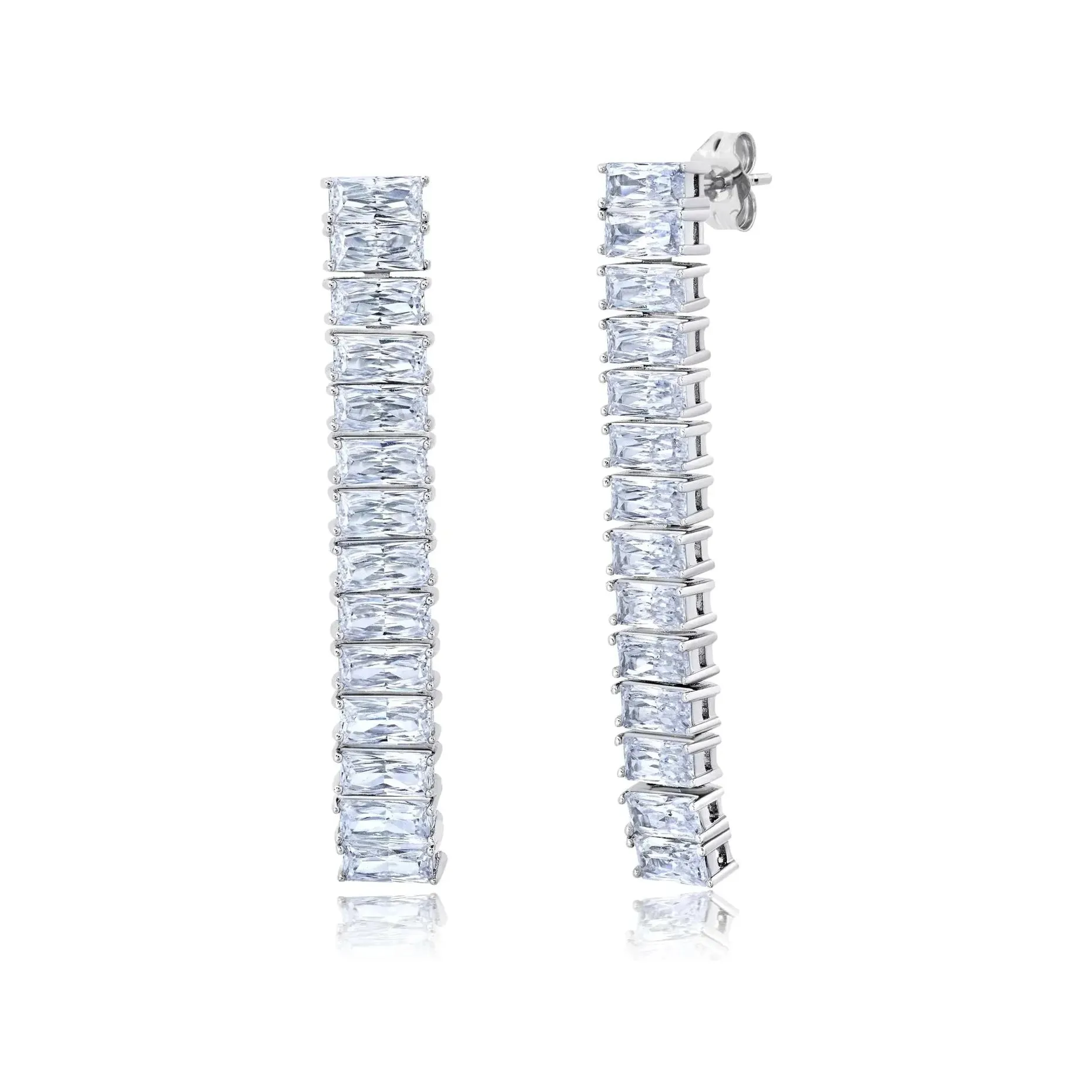 CRISLU Baguette Cut Linear Earrings in Platinum Finish or 18kt YG