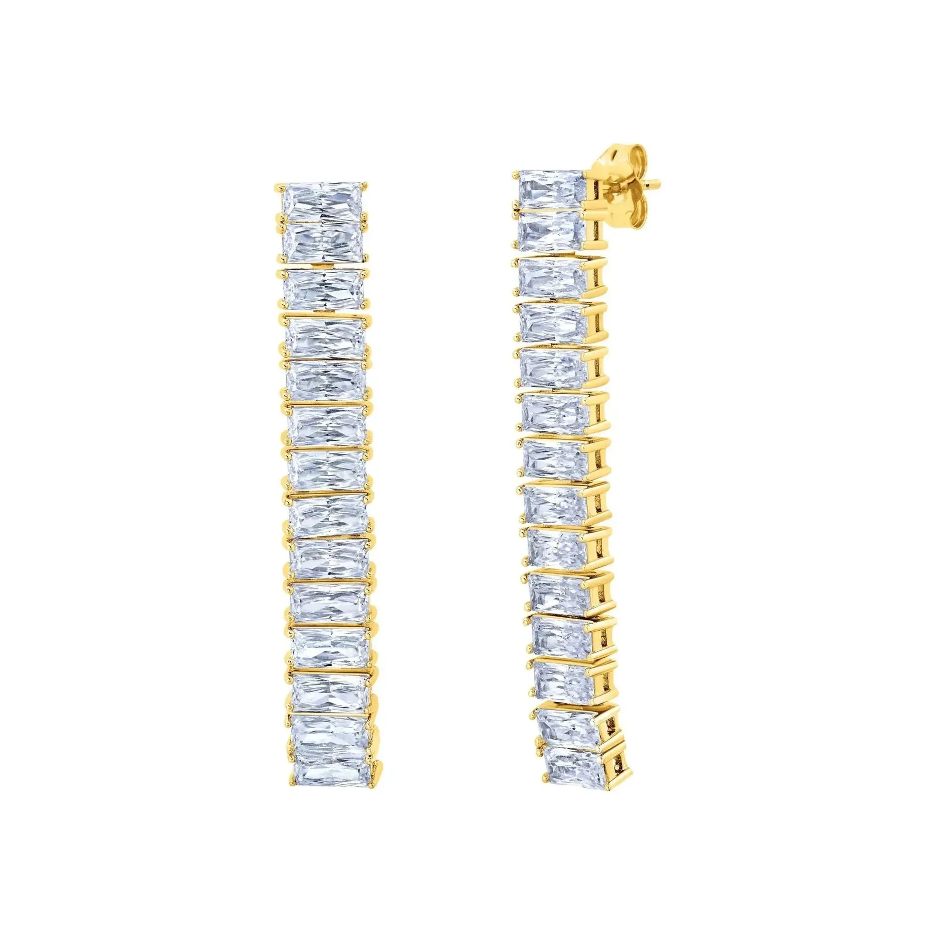 CRISLU Baguette Cut Linear Earrings in Platinum Finish or 18kt YG