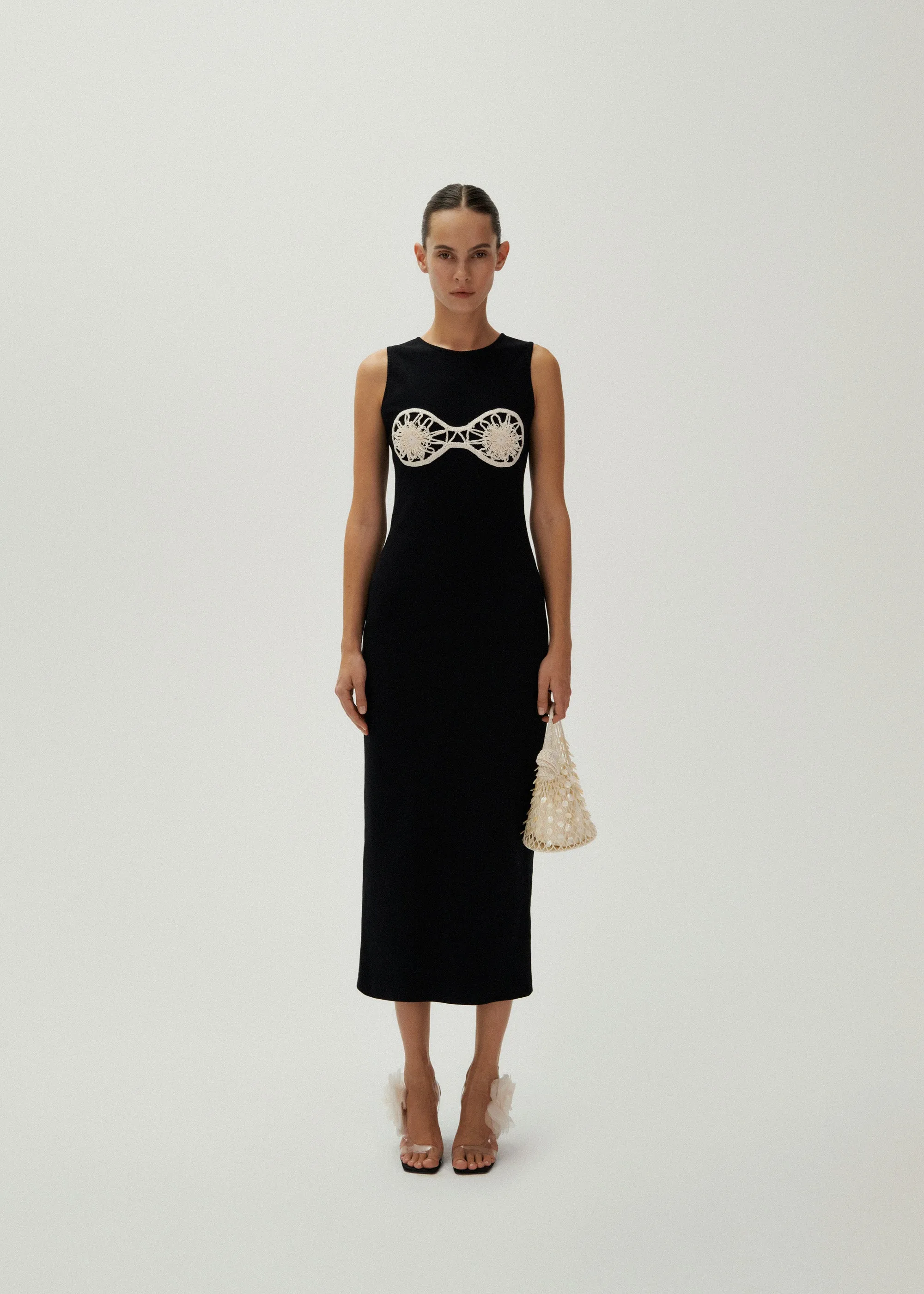 Crochet bra cotton tank dress in black