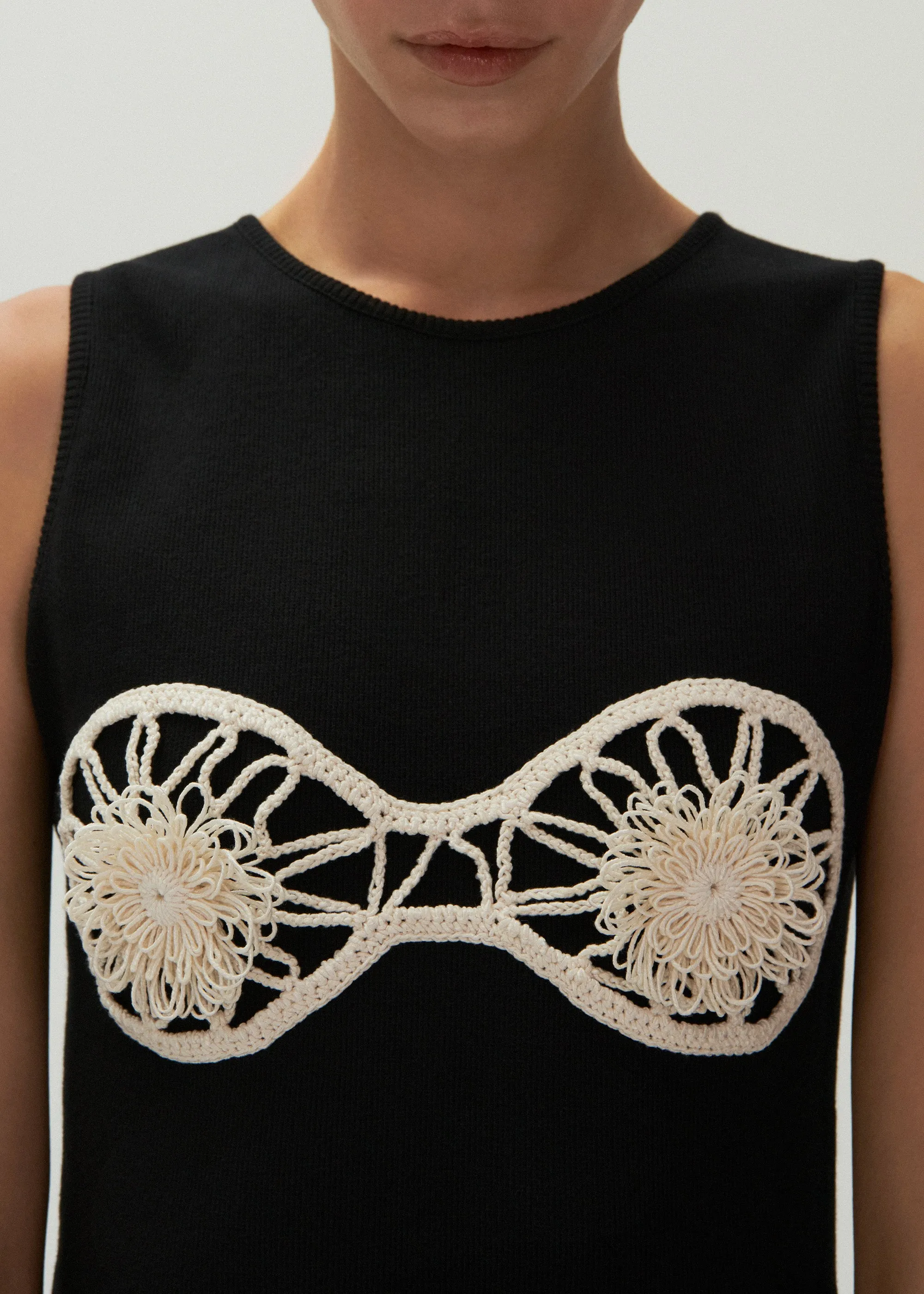 Crochet bra cotton tank dress in black