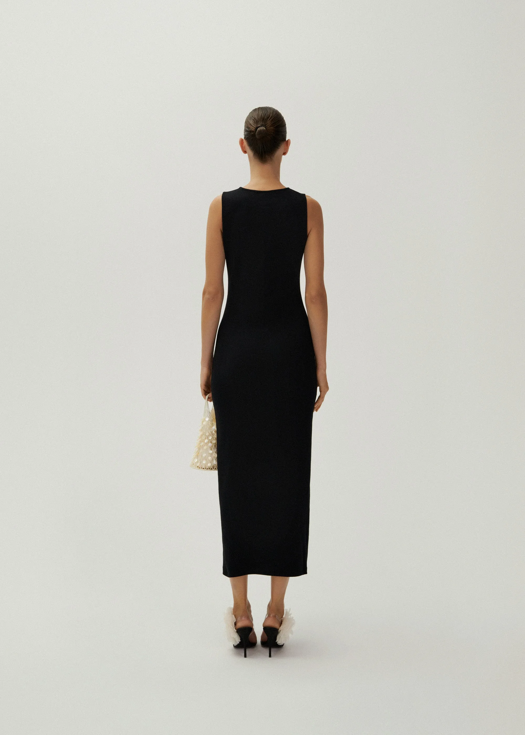 Crochet bra cotton tank dress in black
