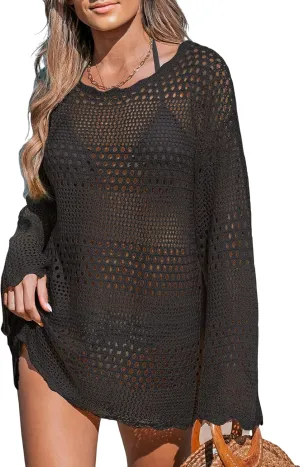 CUPSHE Women's Swimsuit Cover Up Crochet Bathing Suit Mesh Swimwear Knit Pullover Beach Dress