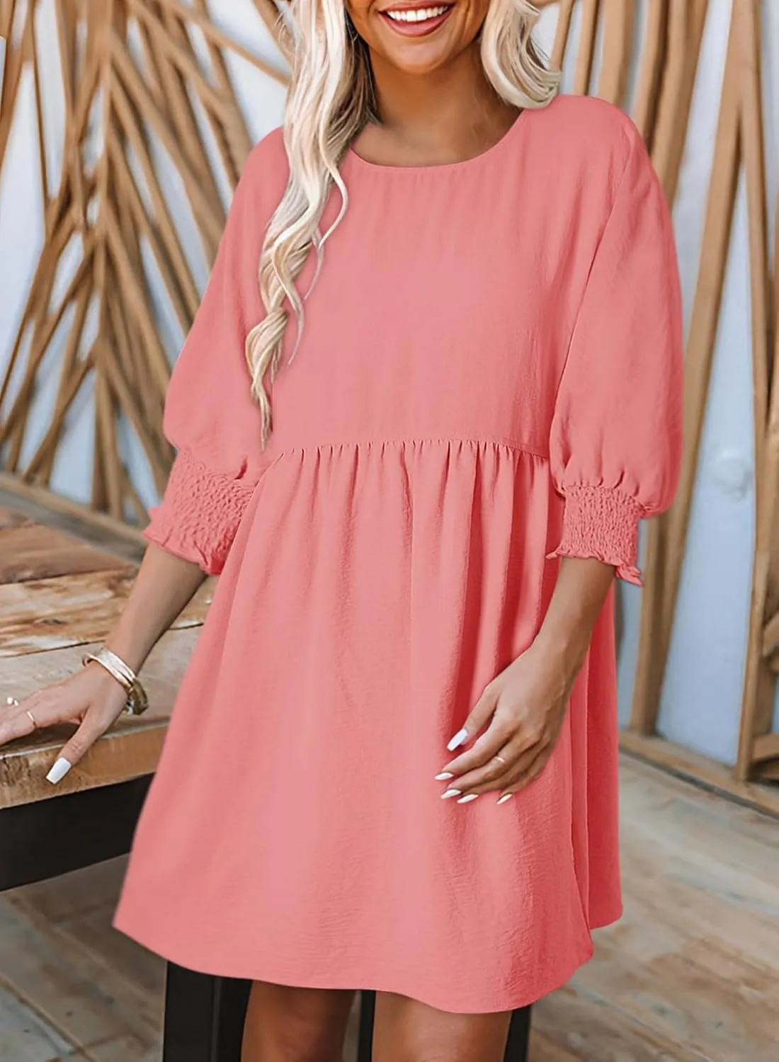 Dokotoo Womens Summer Spring Dresses Casual Tunic Dress Short Sleeve Crew Neck Flowy Swing Mini Dress