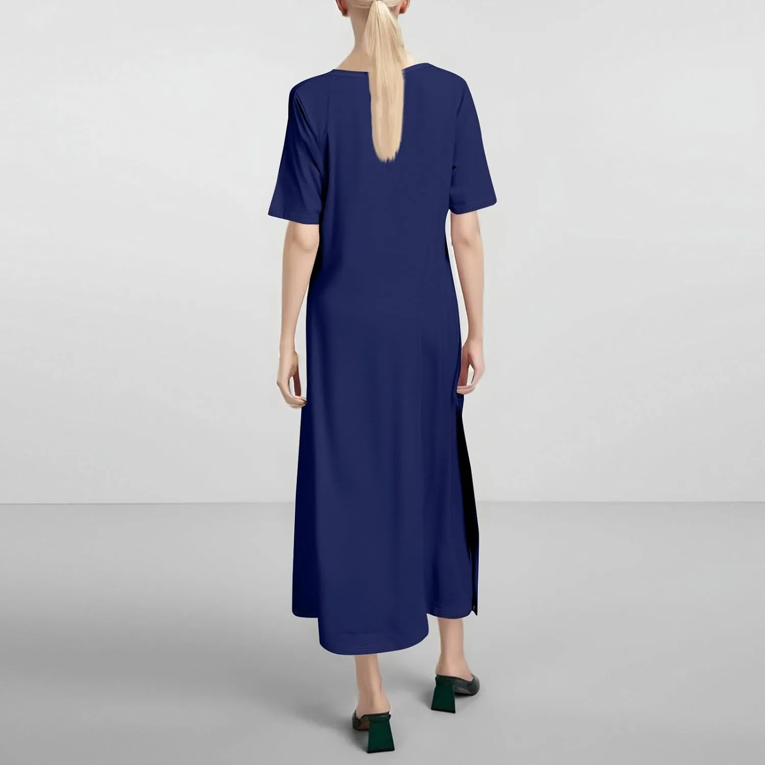 Dresses for Women 2025 Summer Beach Vacation Clothes Spring Short Sleeve Crewneck Slit Hem Maxi Dresses