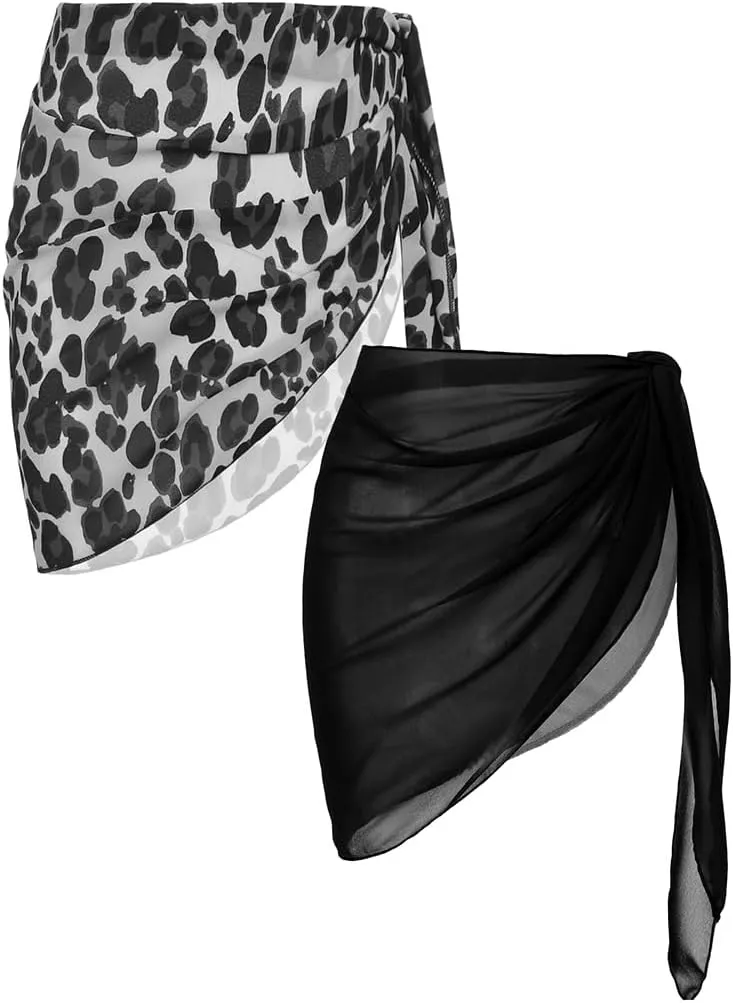 Ekouaer 2 Pieces Women Beach Sarongs Sheer Cover Ups Chiffon Bikini Wrap Skirt for Swimwear S-XXL