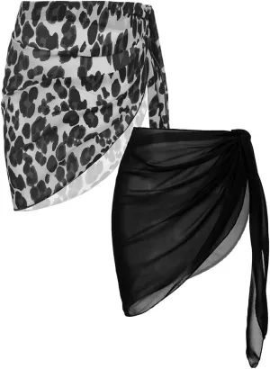 Ekouaer 2 Pieces Women Beach Sarongs Sheer Cover Ups Chiffon Bikini Wrap Skirt for Swimwear S-XXL