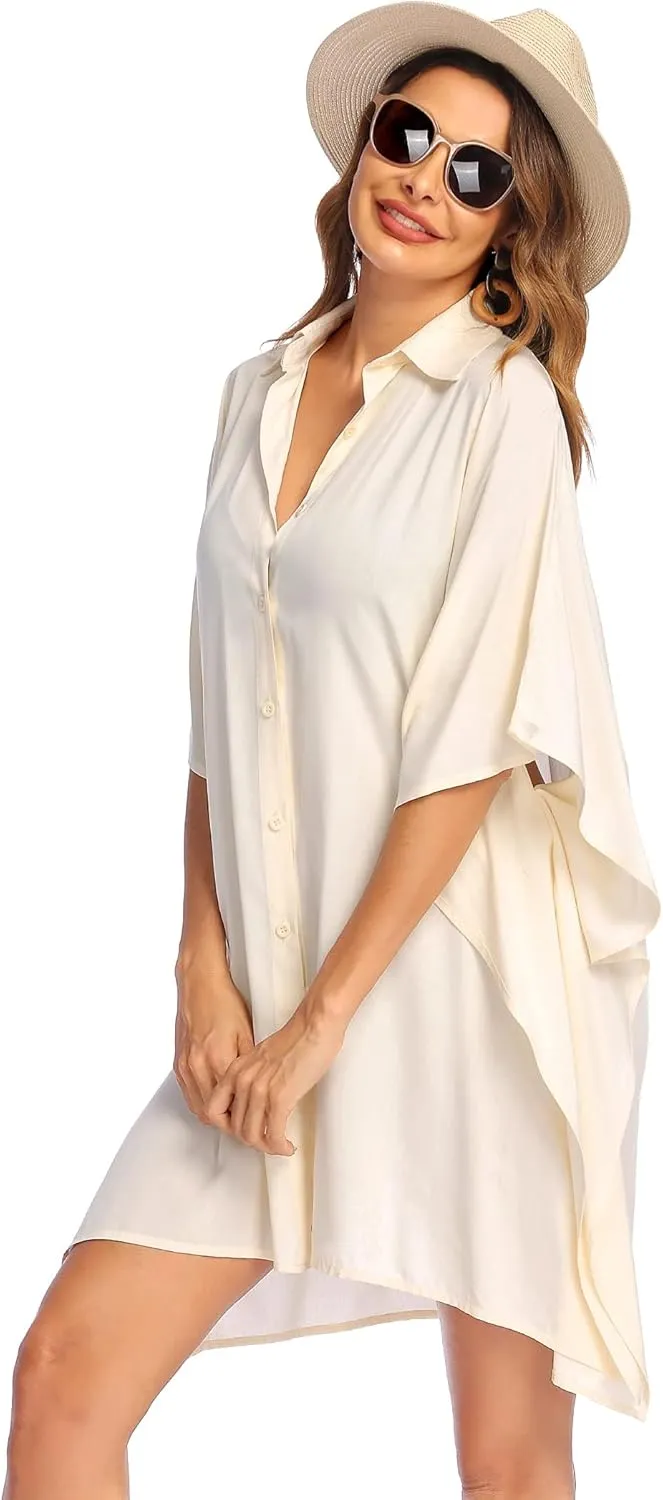 Ekouaer Beach Shirt Coverups for Women Button Down Bathing Suit Coverups for Swimwear
