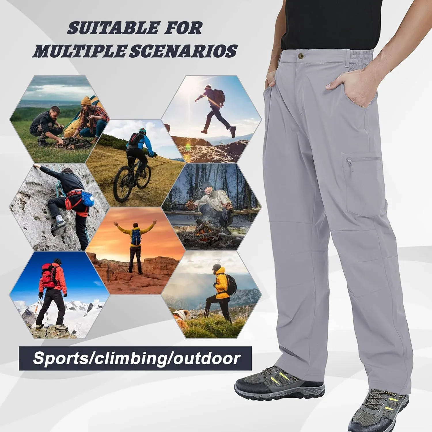 FEIXIANG Men's Cargo Pants Water Resistant Hiking Work Pants Multi Pockets Outdoor Tactical Pants for Men
