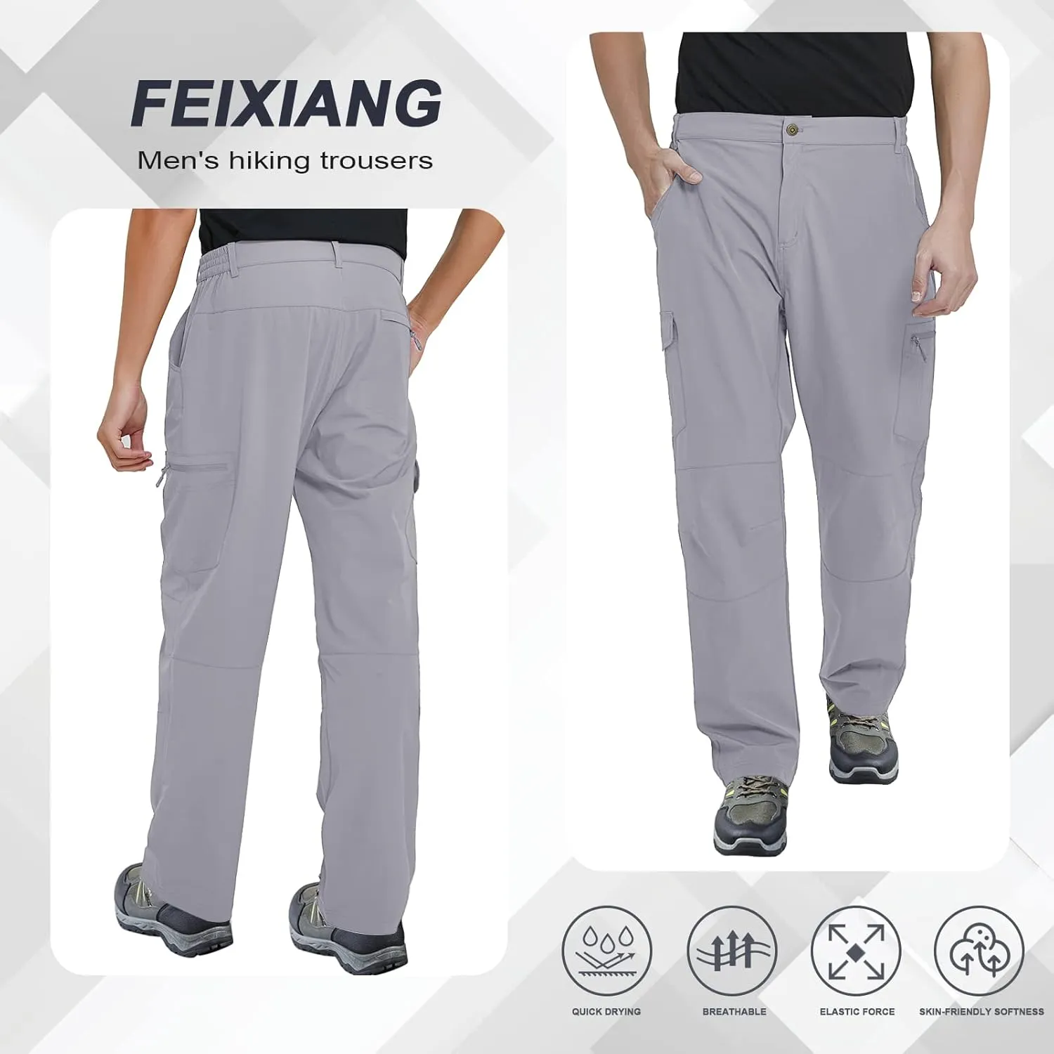 FEIXIANG Men's Cargo Pants Water Resistant Hiking Work Pants Multi Pockets Outdoor Tactical Pants for Men
